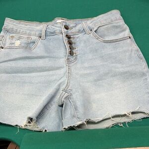 Blue Jean Shorts with Raw Hem and Distressed Look